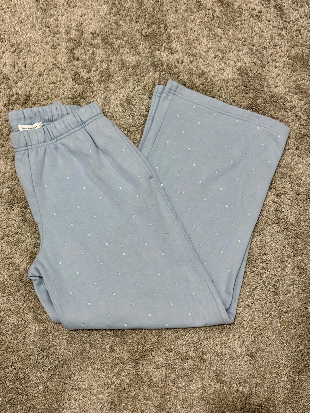 Good American-Crystal Wide Leg Sweatpants- Blue- Size Small